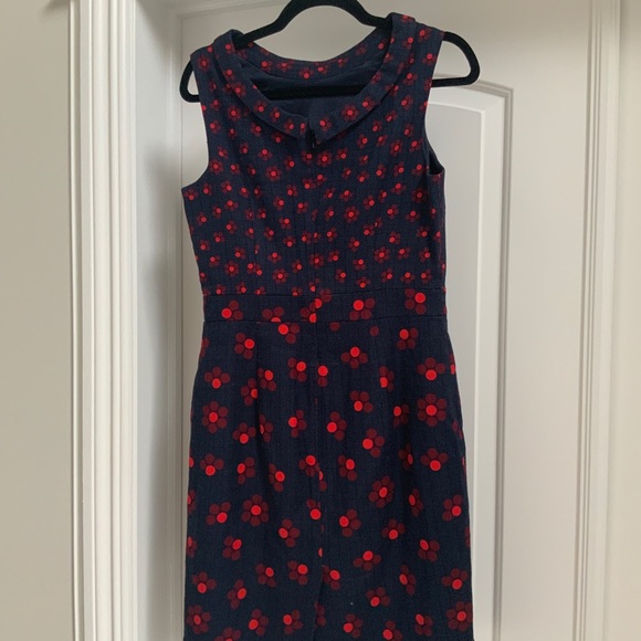 BODEN Martha Shift Sleeveless Knee-Length Polka Dot Dress Size US 8R Navy/Red - Picture 4 of 5